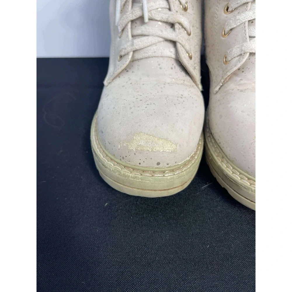 Kids‎ light pink Glitter Combat Boots Lace Up Zip Side Chunky Sole Size 4
